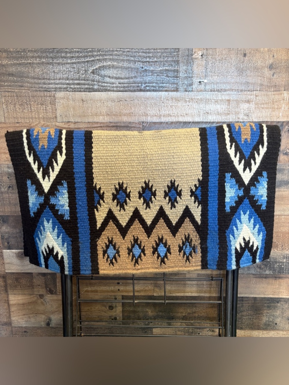 Mayatax Ranch Saddle Blanket - Blue, Tan, Black